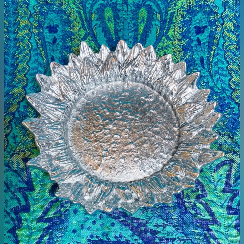 Vintage Golan Handmade Cast Metal Sunflower Trinket Dish